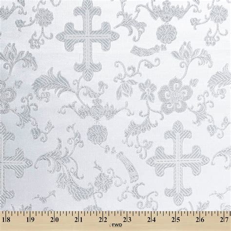 White/silver Metallic Church Cross Brocade Fabric 